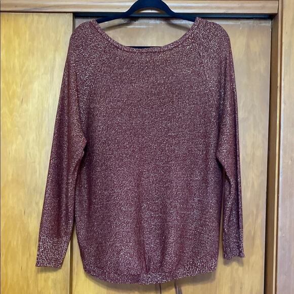 Bisou Bisou | NWOT Metallic Gold Maroon Woven Knit Sweater Zipper Details Disco - Picture 5 of 9